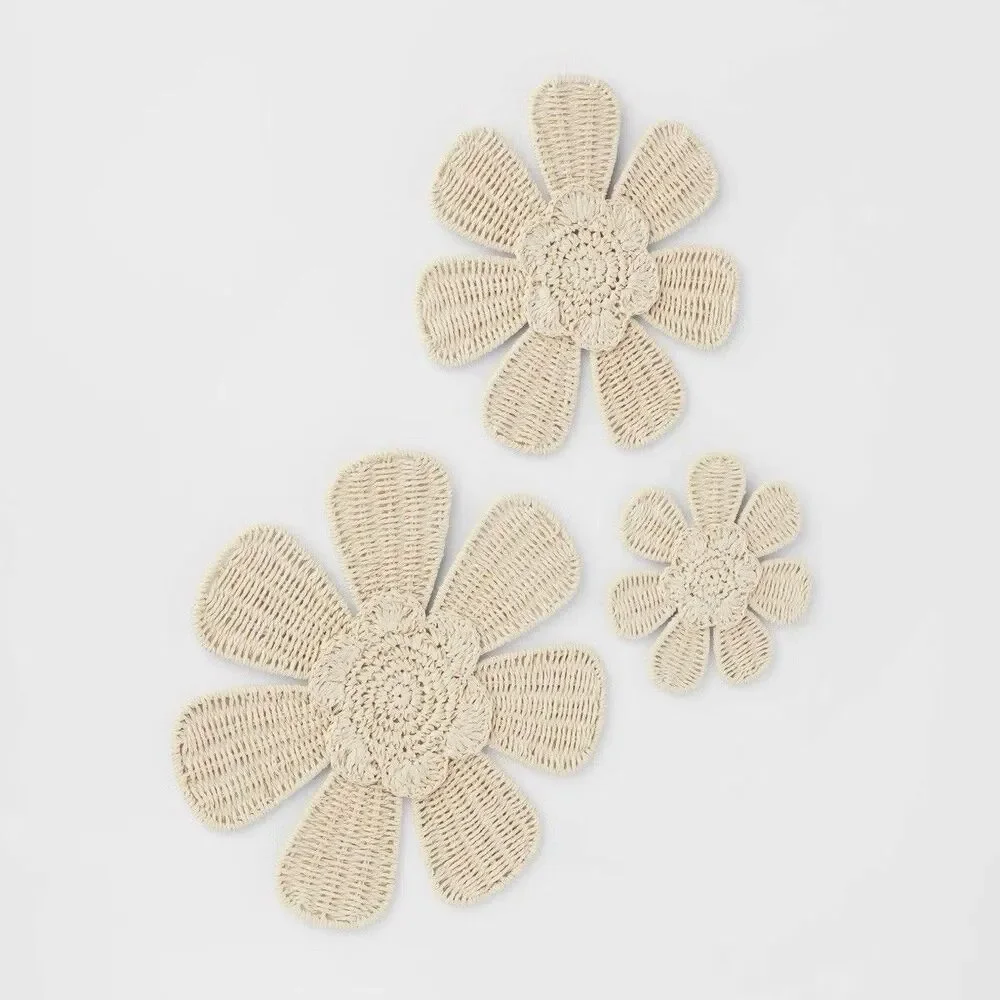 Pillowfort 3pc Woven Flower Kids Wall Decor Set Boho Nursery New Packaging Wear